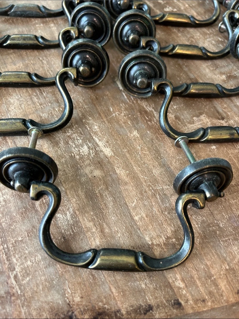 Antique-Style Brass Black Drawer Pulls - Set of 9